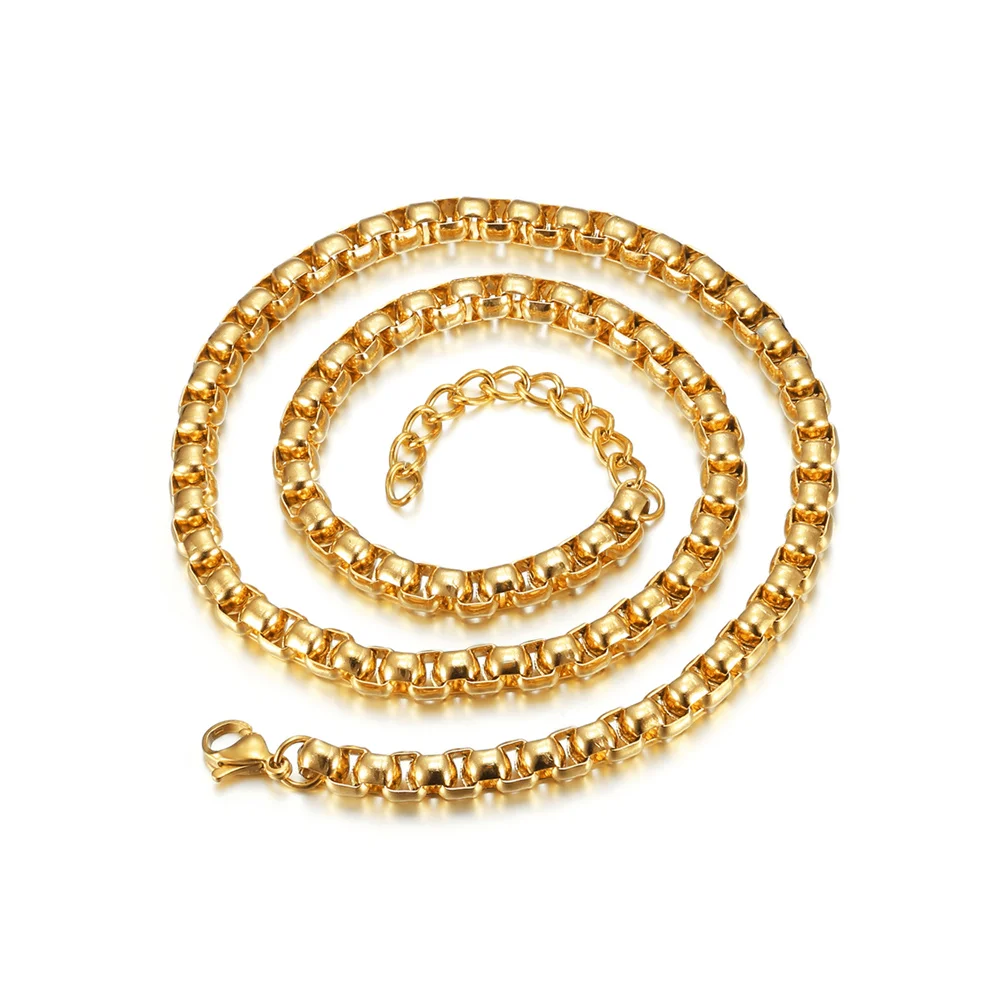 

2021 Punk Fashion Long Choker Necklace for Women 4/6.5mm Thick Gold Color Stainless Steel Box Chain Necklaces Party Jewelry