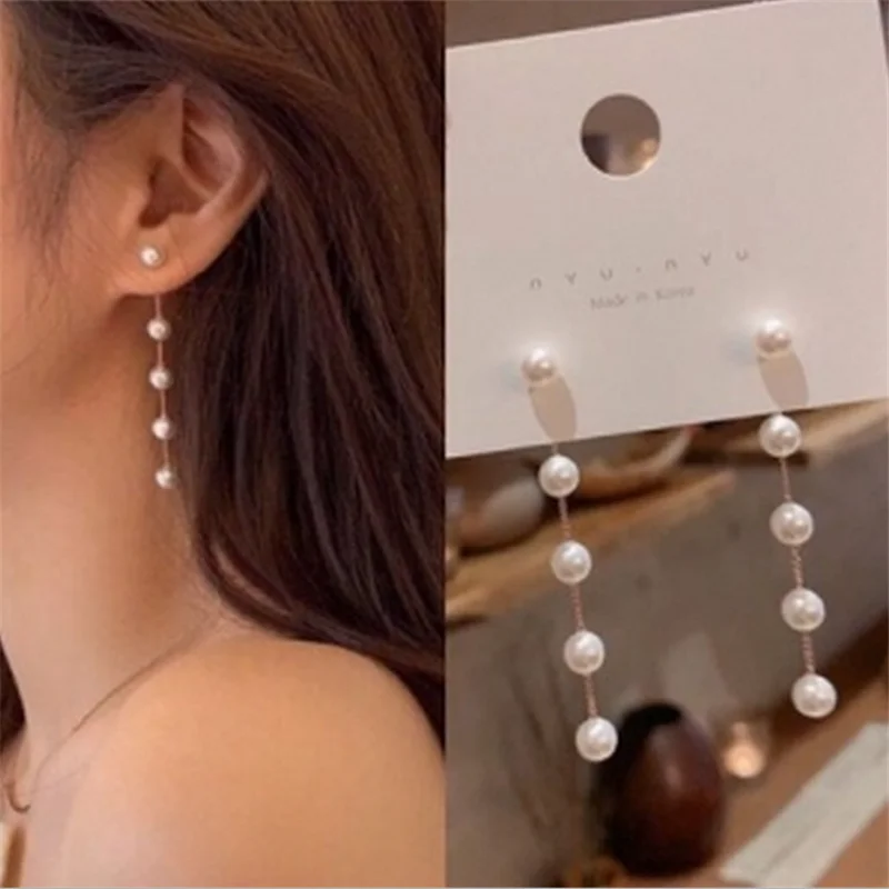 

Длинные серьги с имитацией жемчуга для женщин, свадебные белые круглые жемчужные Висячие серьги, корейская бижутерия 2021