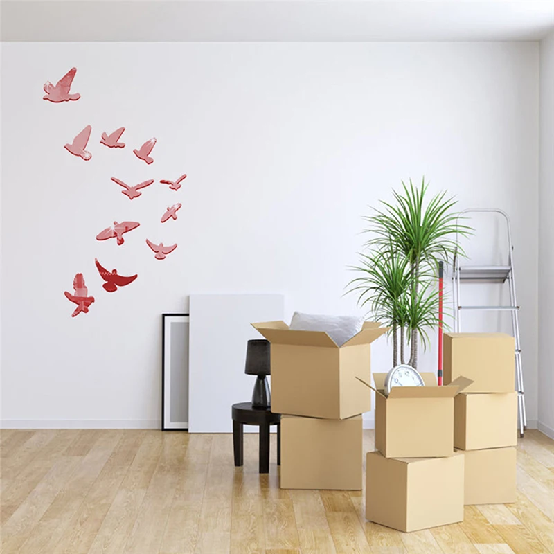 

Flying Birds Mirror Surface DIY Wall Sticker Kit 3D Modern Sticker Home Room Office Decor