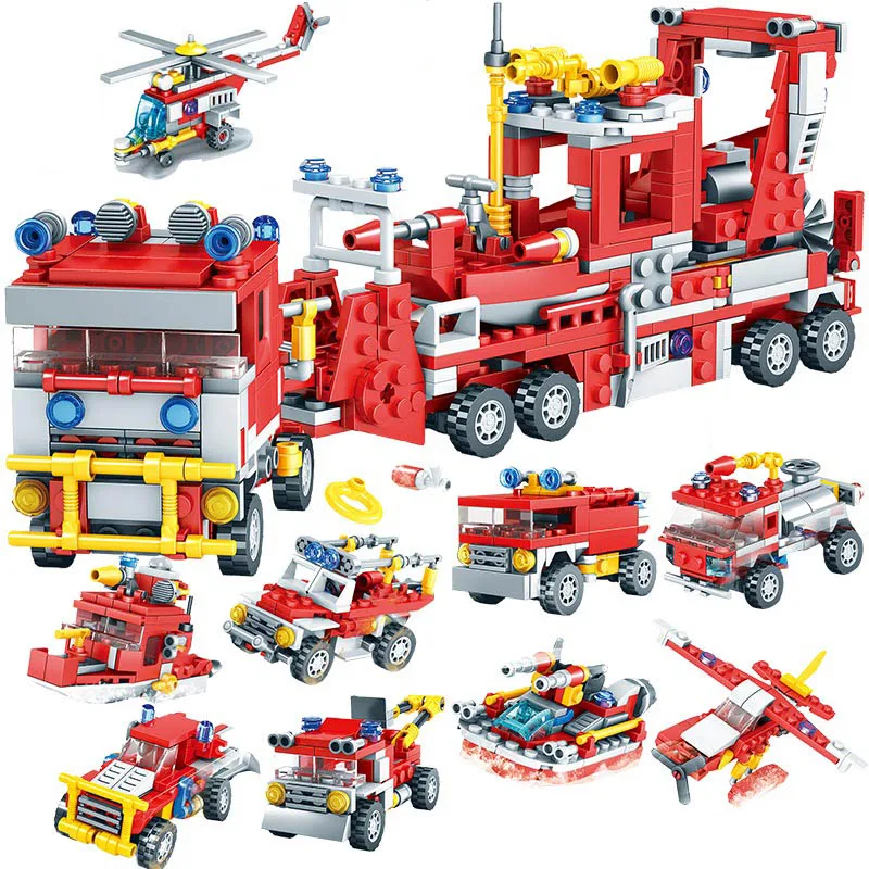 Город пожарная машина вертолет строительный блок Совместимость LegoING боевой