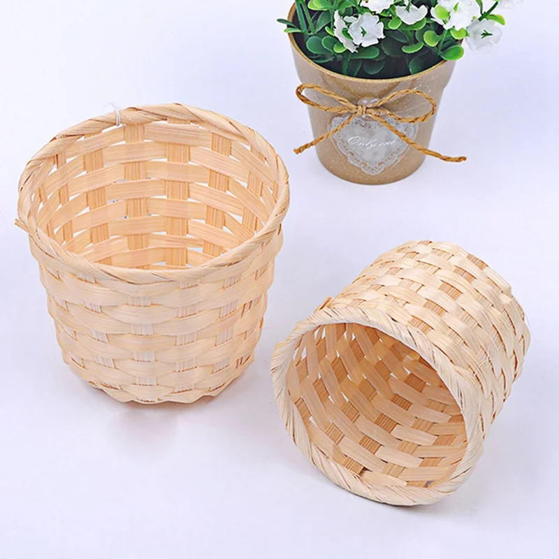 

New Handmade Bamboo Garden Flower Pot Straw Patchwork Wicker Rattan Seagrass Storage Wicker Basket Organizer Nursery Pots