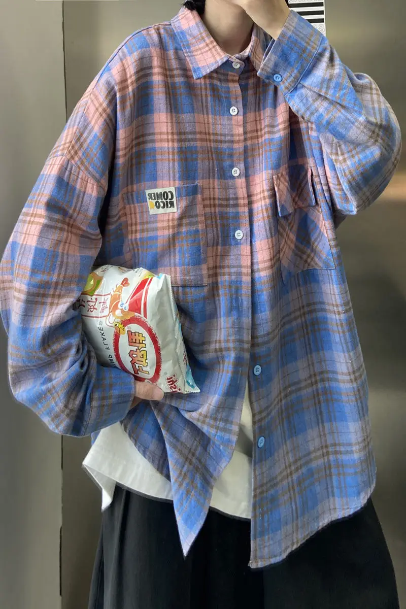 

2020 Autumn And Winter New Youth Popular Men's Loose Japanese Tie-dye Plaid Single-breasted Shirt Fashion Casual Bottoming Shirt