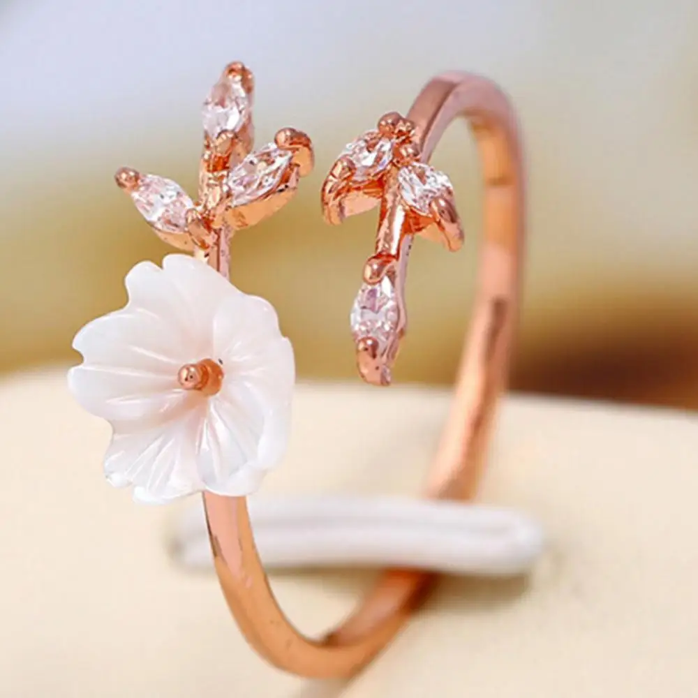 

Hot Sales Women Fashion Alloy Branch Shell Flower Rhinestone Open Finger Ring Jewelry Gift