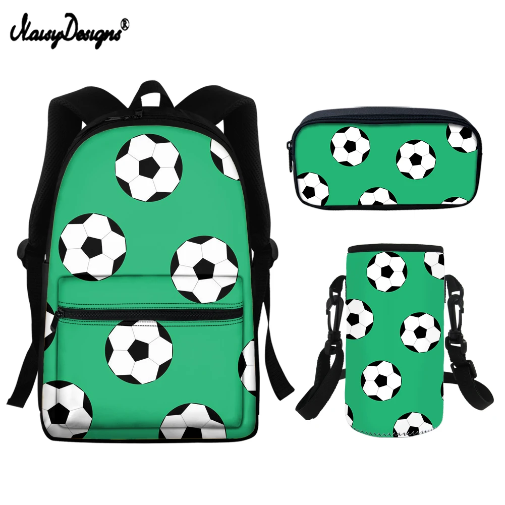 NOISYDESIGNS 3pcs/set Kids School Bags Men Bagpack Fashion 3D Football Printing Childrens Schoolbags Backpack for Teenager Boys