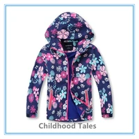 girls candy color waterproof and breathable outdoor childrens print open chest hood and velvet jacket coat windbreaker