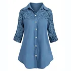 Кружевная женская рубашка в Европейском стиле, Джинсовая блузка, Женская размера плюс, женская одежда, рубашка и блузка