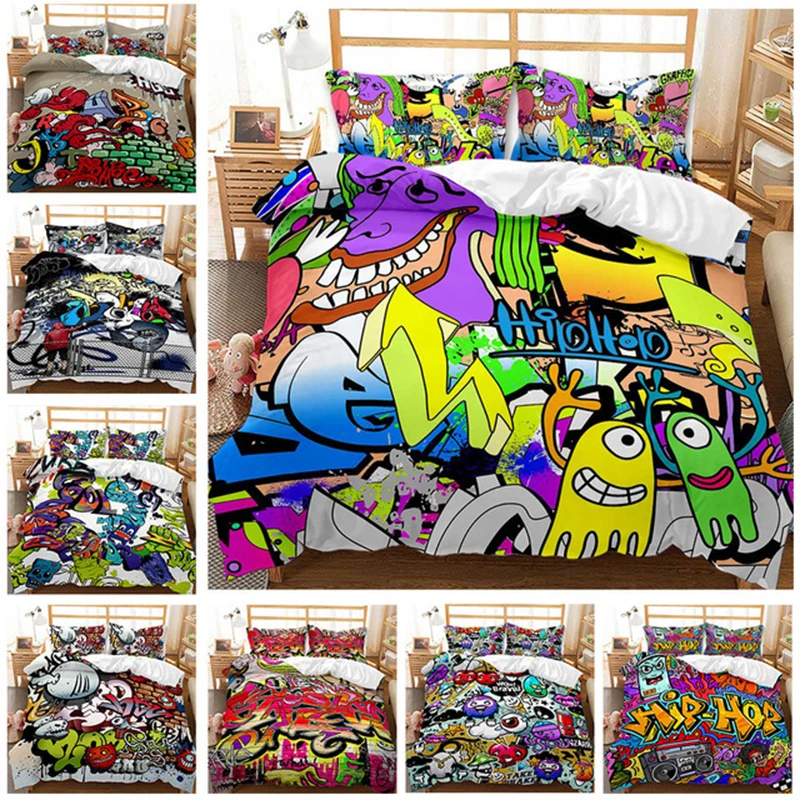 Набор постельного белья в стиле хип хоп с принтом граффити размер Queen