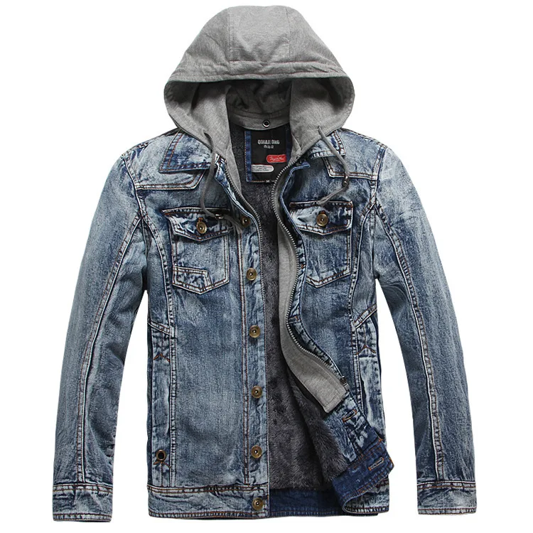 

2022 Winter Warm Thickened Hooded Denim Jacket Men's Casual Jacket Men's New Fashion Casual Man