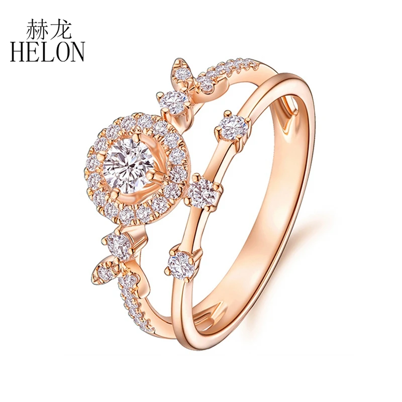 

HELON Moissanite Ring Solid 14K Rose/Yellow/White Gold 0.56ct Test Positive Lab Grown Moissanite Diamond Engagement Wedding Ring