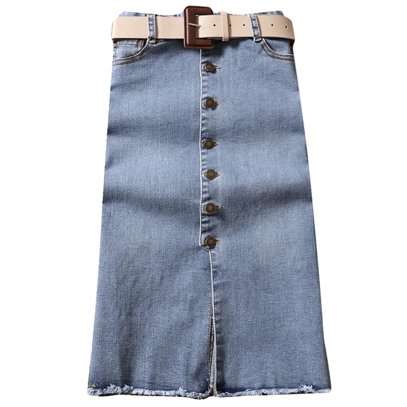 

2020 summer new denim women skirts button slim knee-length office lady solid jeans skirts top quality