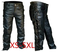 lugentolo pu bandage faux leather pants black large size casual straight youth street mens trend versatile faux leather pants