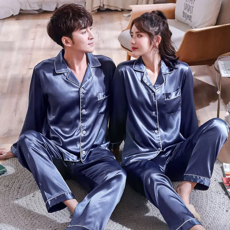 

Men's Pajamas Sets Long Sleeve Lovers' Clothes New Silk Satin Sleepwear Home Wear Couples Pyjamas Men Sleep Lounge Pijamas