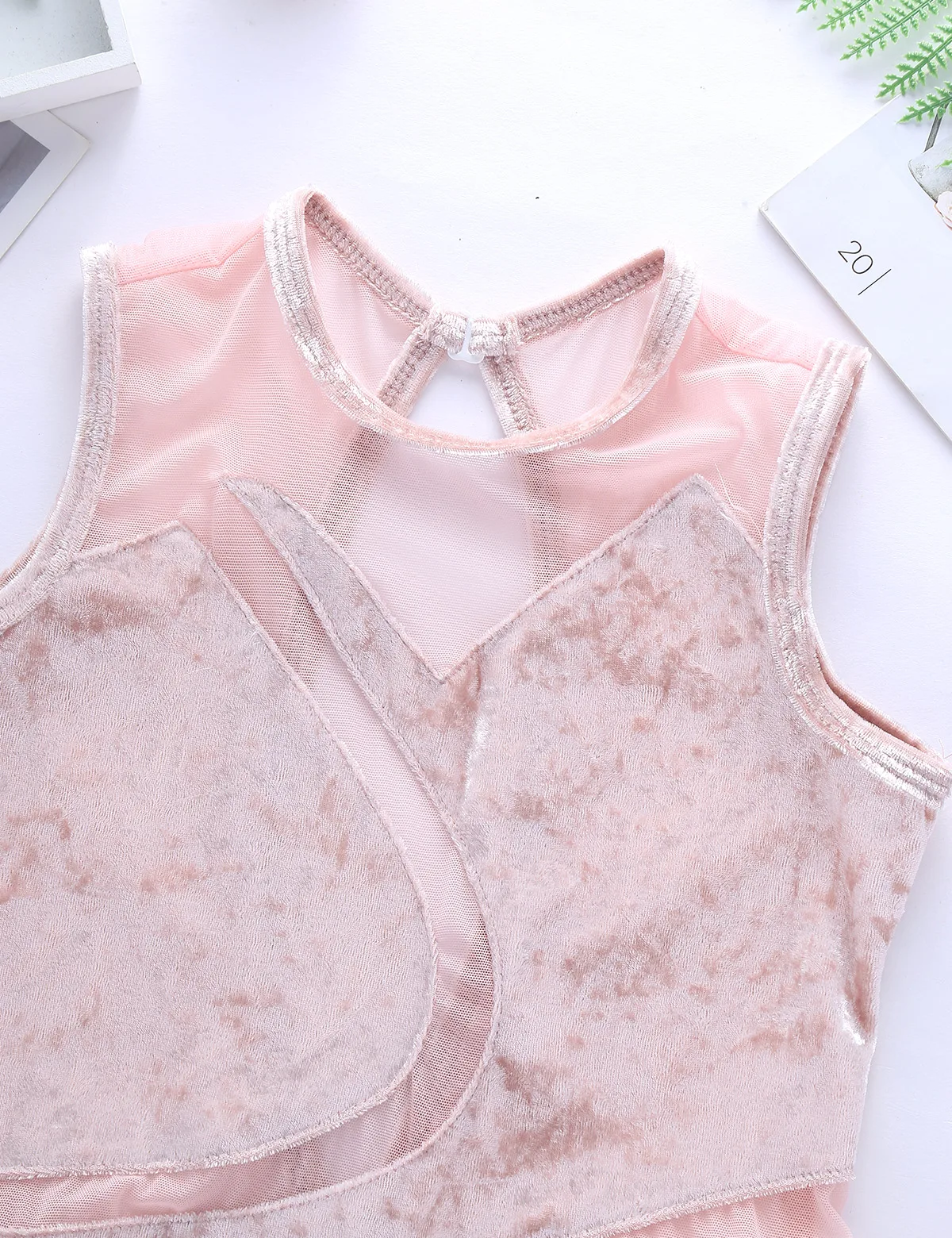 Girls Gymnastics Ballet Leotards Dance Kids Dancewear Clothing Sleeveless Pleuche Mesh Splice Cutout Back Dress | Детская одежда и