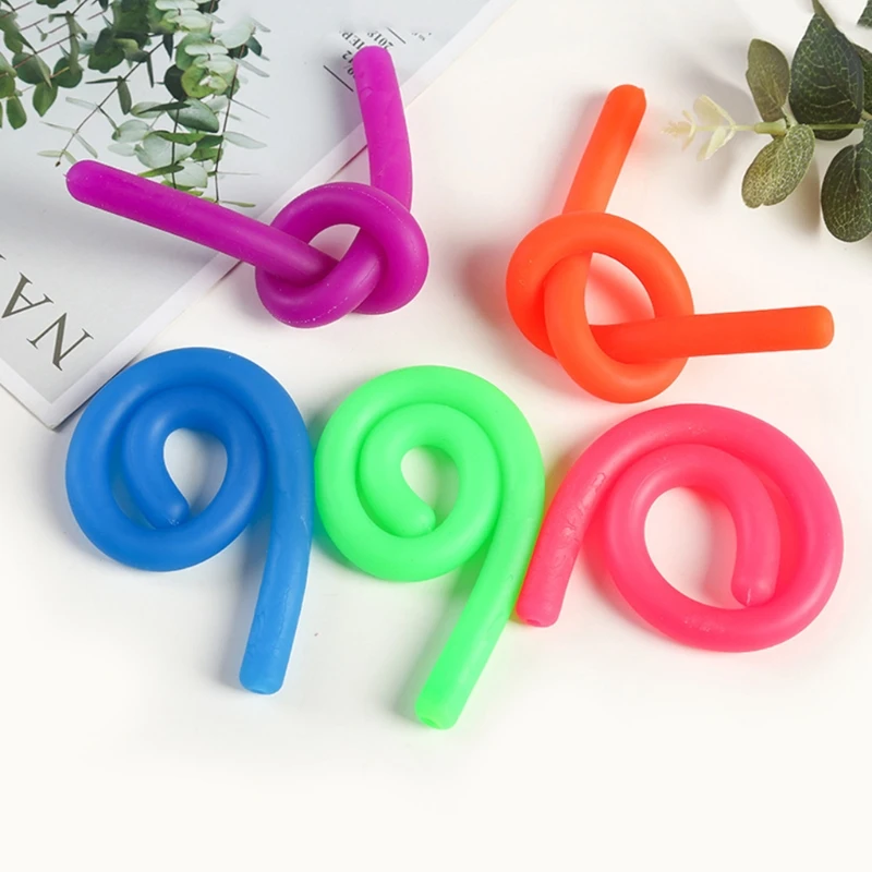 

6pieces Hand Toy Sensory Fidget Rope Interactive Toy Stretching Pipe Anxiety Relief Toy Wrap Twirl Pull Rope Toy TPR