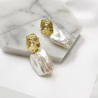 new retro wave shape irregular baroque natural freshwater pearl earrings for women girls vintage french earrings fashion jewelry