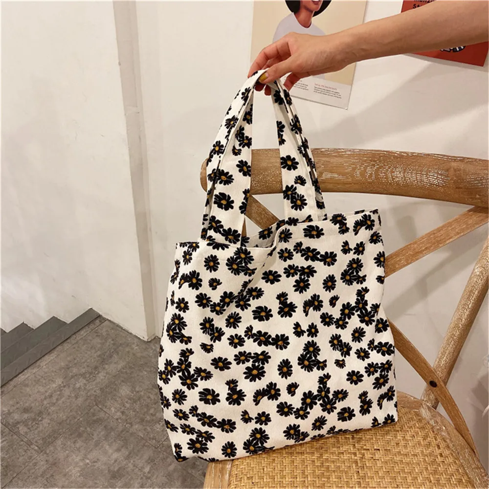 Вместительные сумки сумка-тоут Простой Цветочный вельветовый мешок на плечо для