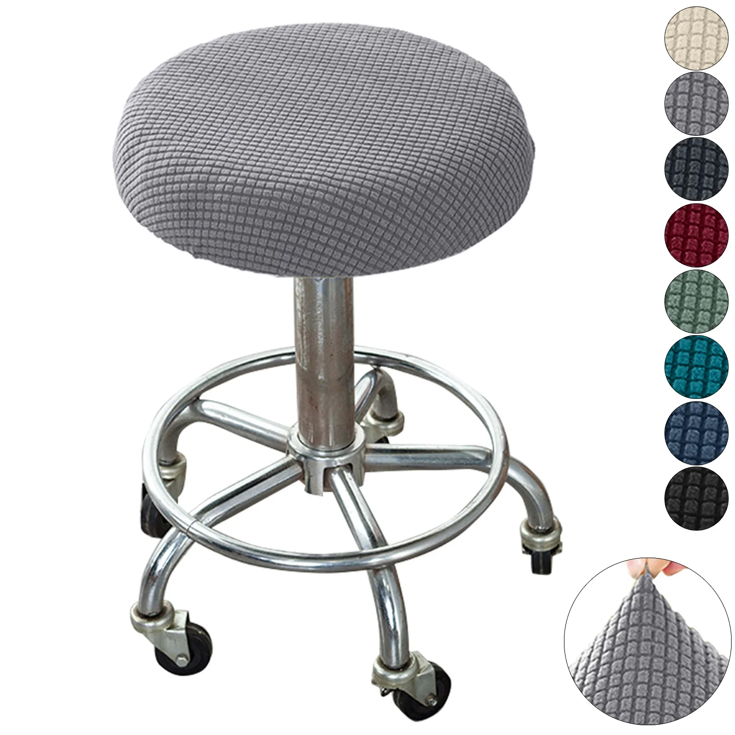 

Jacquard Round Chair Cover Spandex Elastic Bar Stool Cover Solid Colour Armless Seat Cover Chair Protector Home Chair Slipcover