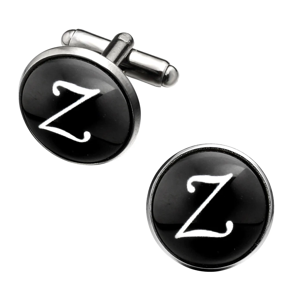 Letter-Z Акция! Модные запонки с A-Z буквами, черные запонки с круглым носком, мужские запонки в деловом стиле - Окраска металла: Letter-Z
