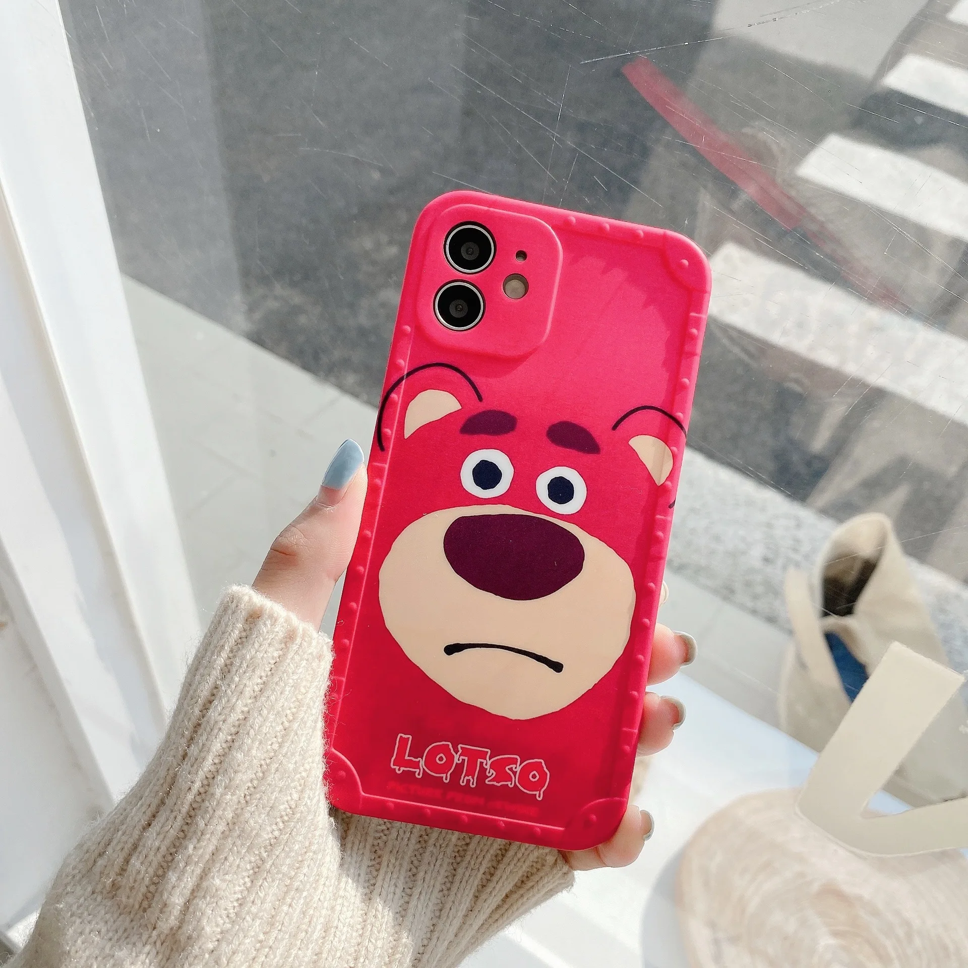 

Disney Lotso Anime IPhone For 11 12 XR Case Glitter Novelty Funny Smart Phone Lens Protective Shockproof Cover