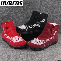 winter new embroidered martin boots women with fleece and thick warm snow boots for middle aged and elderly mothers cotton shoes