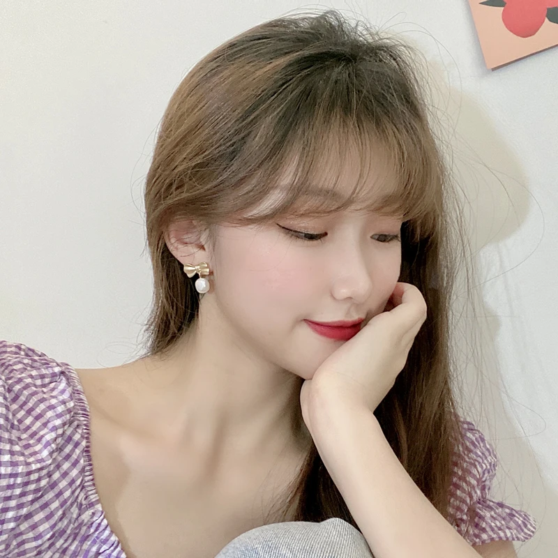 

Ruanme fashion fair maiden temperament women sweet bowknot earrings contracted han edition earring pearl pendant jewelry
