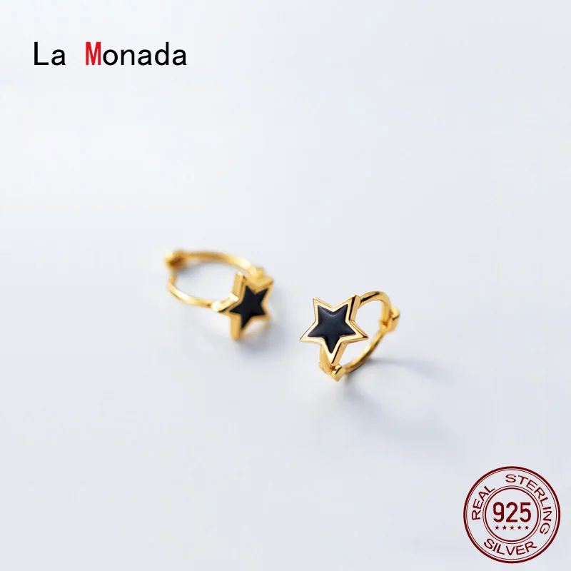 Женские серьги кольца La Monada серебряные с черной звездой 925 пробы ювелирные