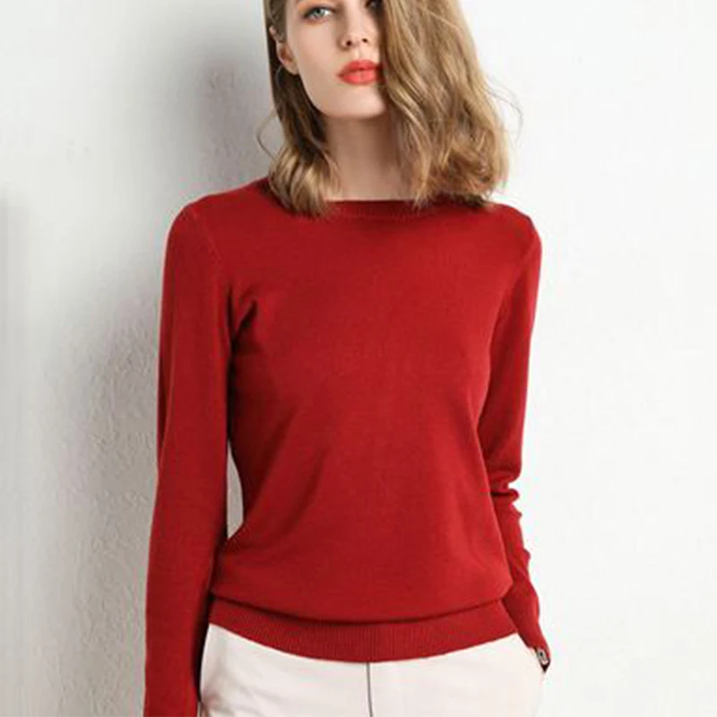 

2019 New Spring autumn Women's Sweaters Loose Casual fashion Solid color Round neck long sleeve Tops yy58