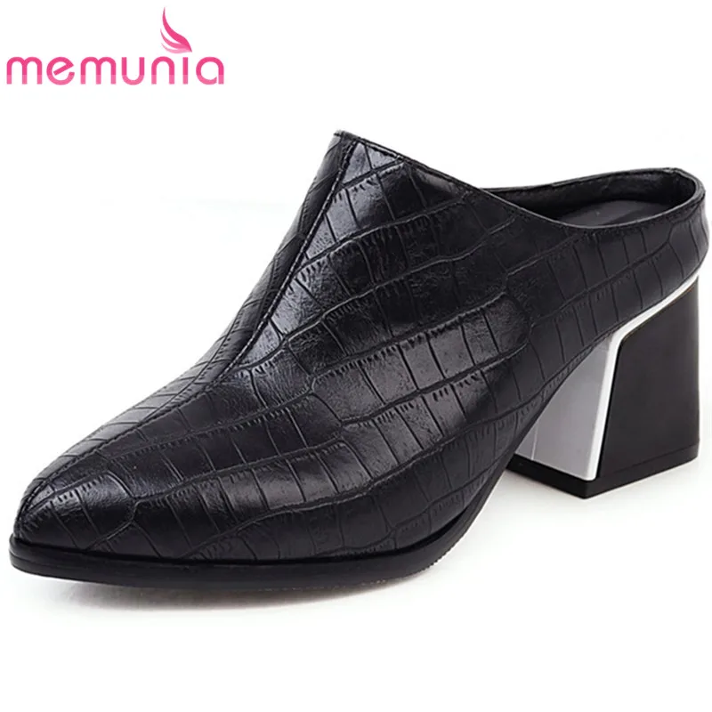 

MEMUNIA 2020 new arrival women pumps pointed toe pu spring summer casual shoes comfortable fashion square high heel lady mules