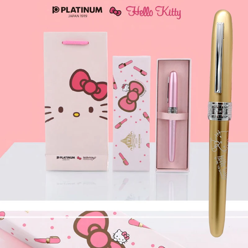 Golden with Ink Bag Хеллокитти Девочка Сердце канцелярский подарок на 100-летие платины в Японии - Цвет: Golden with Ink Bag