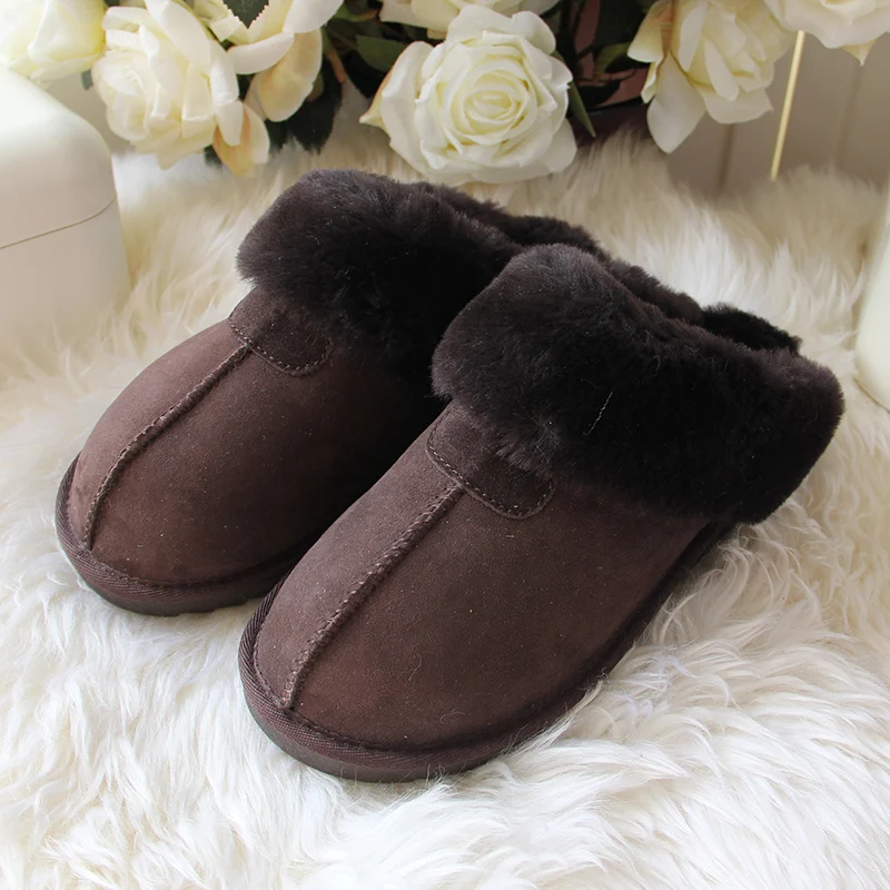 Женские домашние тапочки; Модные женские домашние тапочки из натуральной шерсти; женские меховые тапочки; женские теплые зимние Тапочки - Цвет: Chocolate