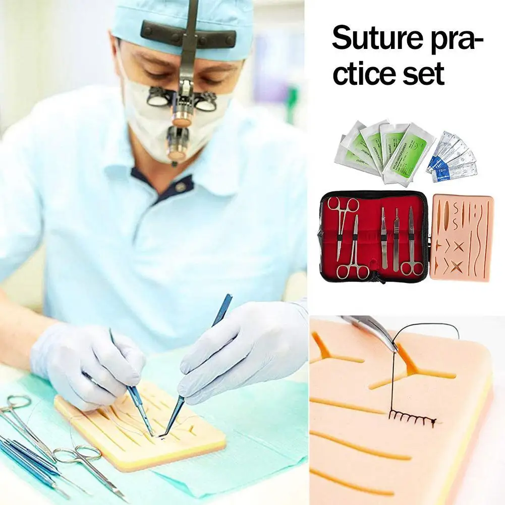 

Skin Suture Practice Silicone Pad with Wound Simulated Training Tool Kit Equipment Scissors Needle Teaching Kit T4X9