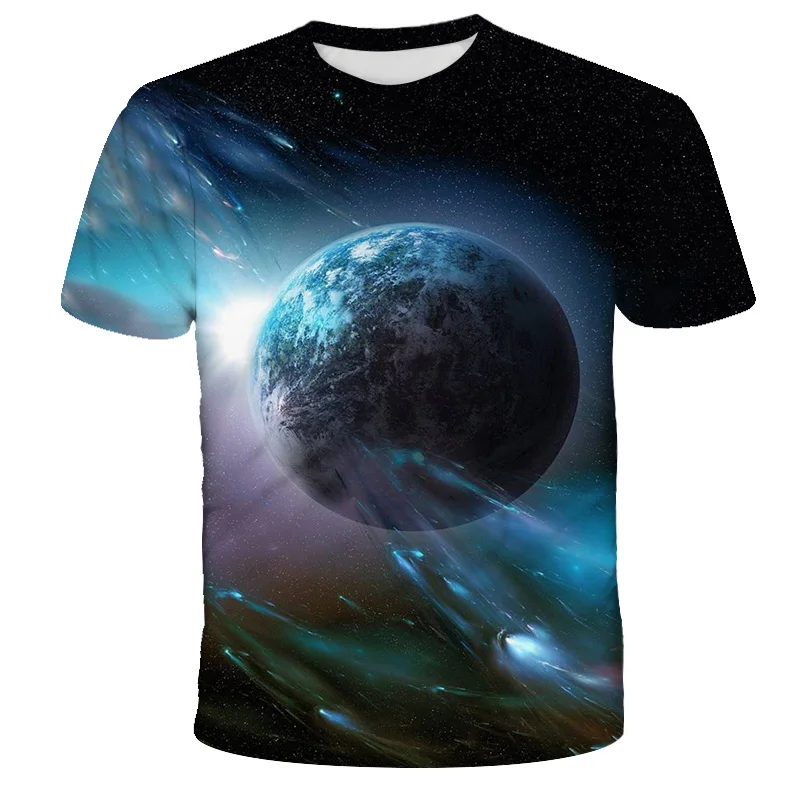 

2021Summer T-Shirt Boys Girls 3D Universe Solar System Starry Printing Children's Baby Clothes Personalized Cool Round O-Neck