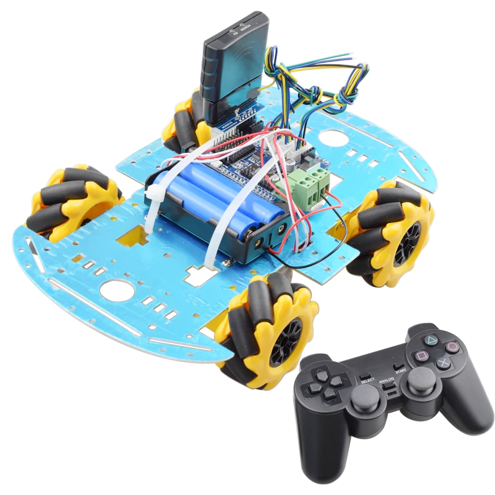 PS2 Handle RC Control Omni Mecanum Wheel Robot Car Kit Motor Driver Board for Arduino Progarm DIY STEM Toy