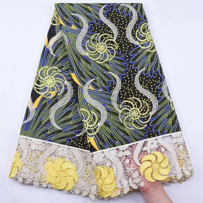 Вощеная африканская кружевная ткань новейшего дизайна 5 ярдов гипюровая с