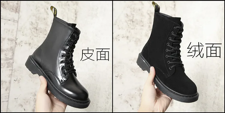 Брендовые Плюшевые Ботинки martin; botines femme; теплые Нескользящие зимние ботинки; зимние мотоциклетные ботинки на платформе со шнуровкой и круглым носком на массивном каблуке