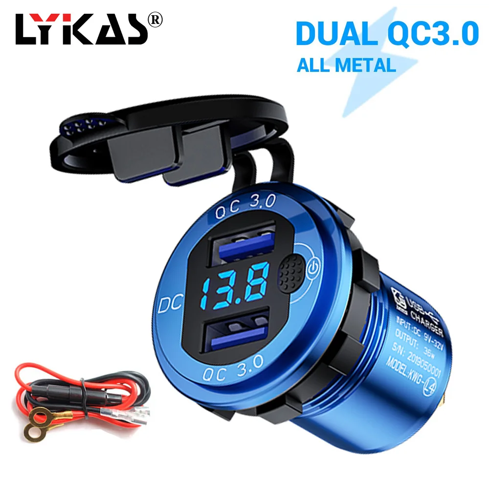 LYKAS Dual USB Автомобильное зарядное устройство с разъемом QC 3 0 алюминиевый сплав для