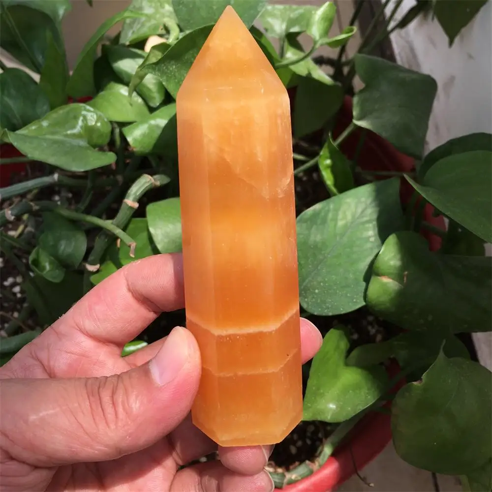 

Natural orange calcite pillar crystal rod point post mace post healing spirit wheel pendant