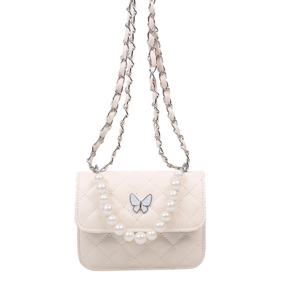 

Fashion Lattice Pattern Crossbody Bag Women Butterfly PU Leather Pearl Flap Shoulder Messenger Handbags Casual Phone Pouch