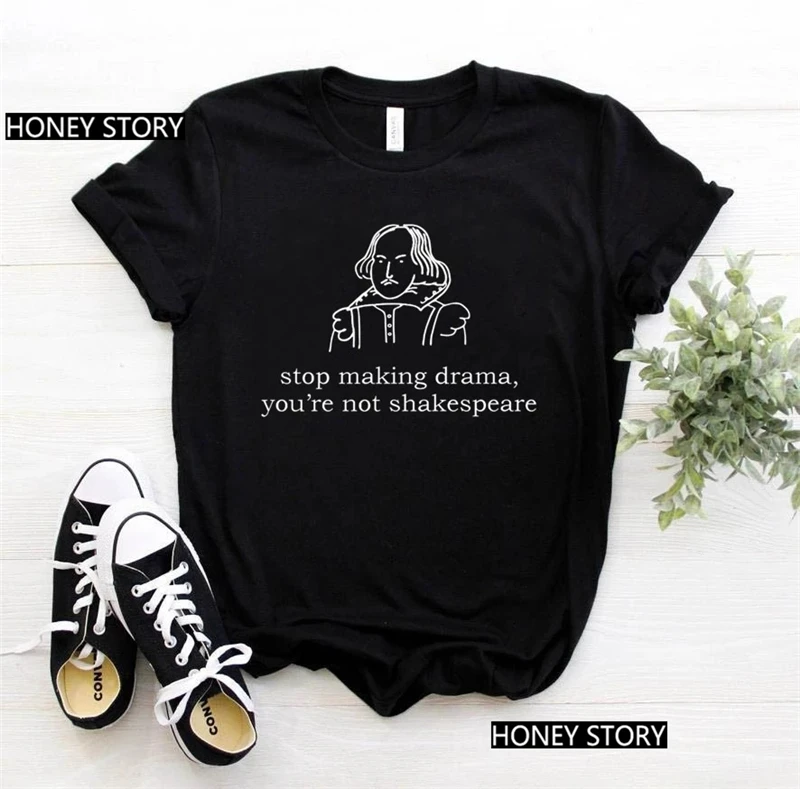 

Летняя забавная Повседневная Новая модная женская футболка с коротким рукавом в стиле Харадзюку футболка унисекс с надписью «Stop Making Drama» то...