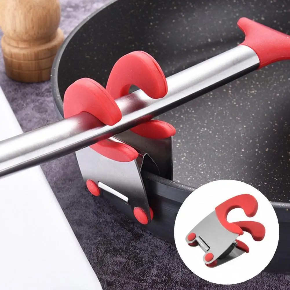 

Stainless Steel 2Pcs Useful Good Toughness Spoon Clip Holder Multifunctional Spoon Pot Clip Ergonomic for Kitchen
