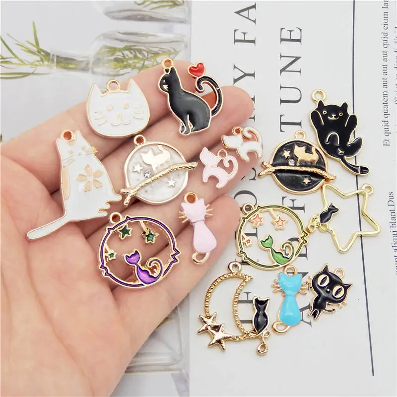 

Julie Wang 15PCS Enamel Cat Charms Mixed Styles Alloy Animal Pendants Bracelet Earrings Jewelry Making Accessory