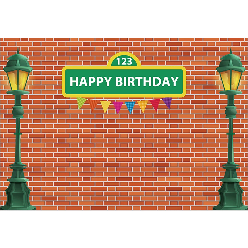 Allenjoy photophone backgrounds Birthday sesame street brick wall banner lights cartoon party tablecloth table cover backdrops |