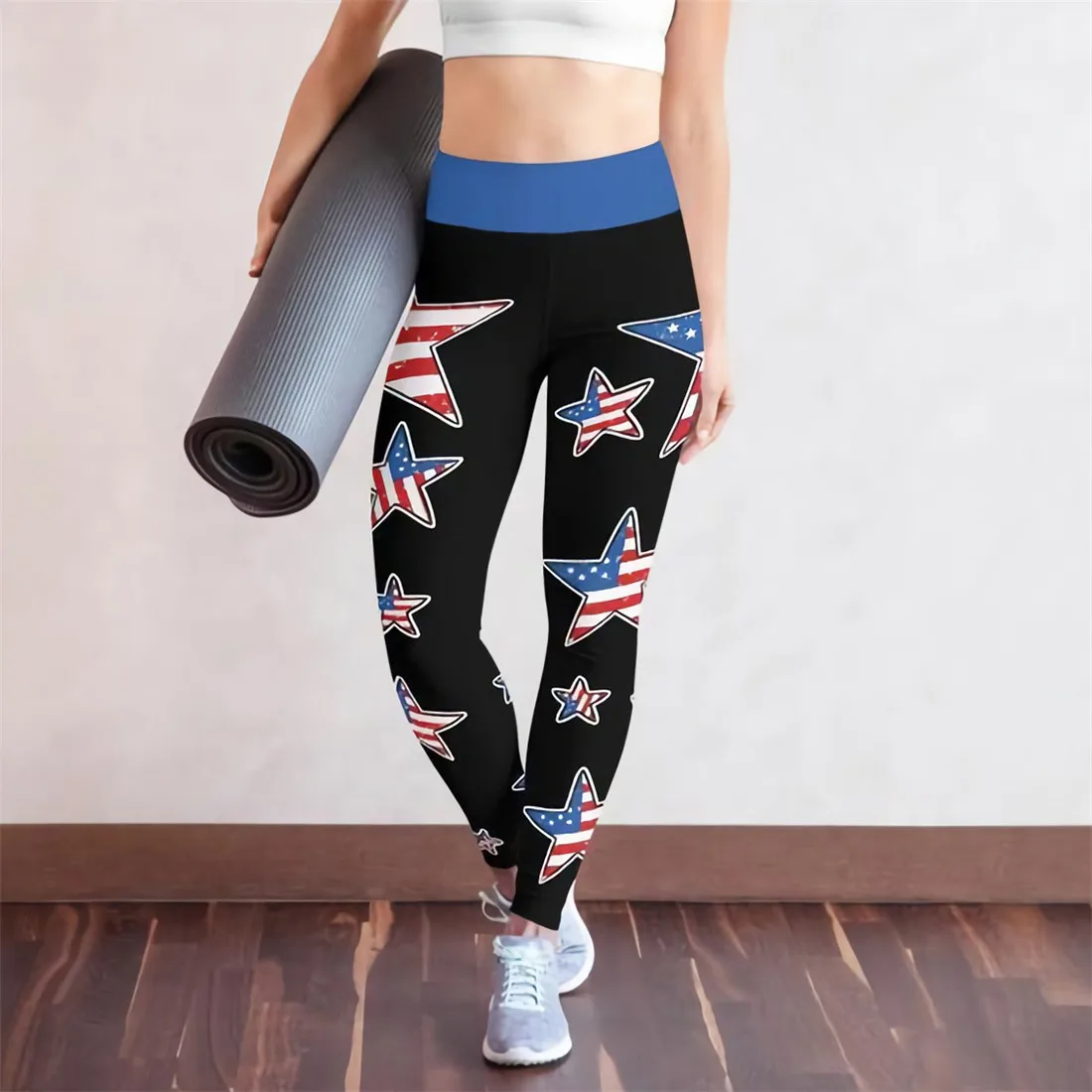 

Женские пикантные Легинсы Qickitout с принтом, американская мода, пятиконечная звезда, леггинсы с эффектом пуш-ап для фитнеса, тонкие легинсы с в...