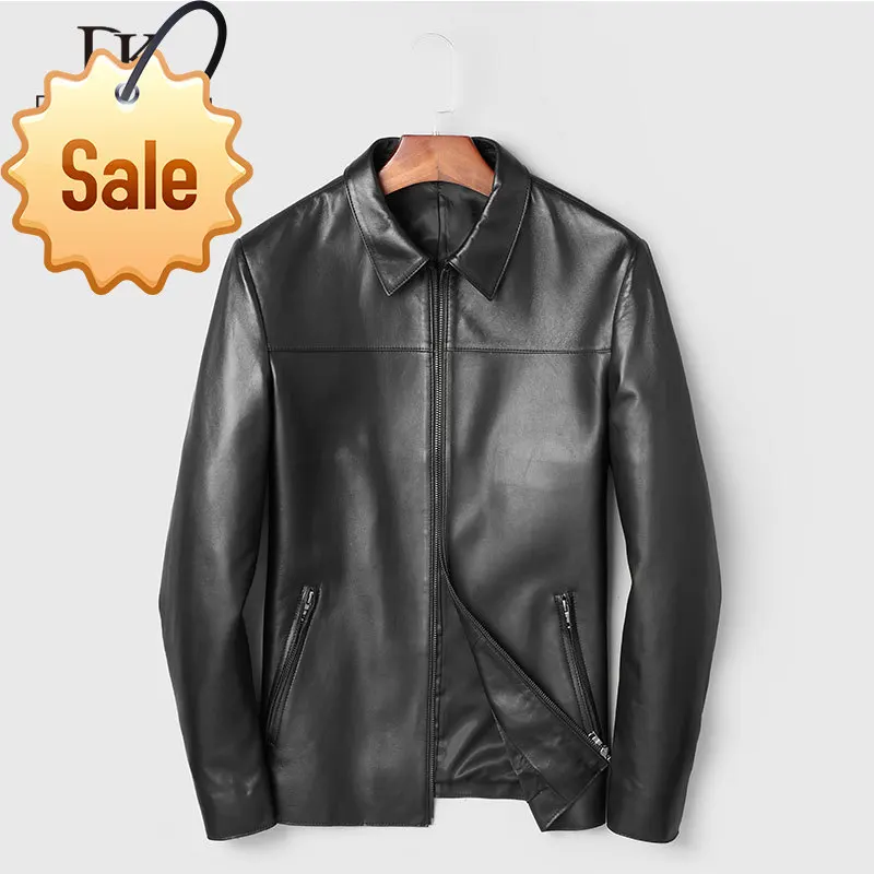 

Мужская короткая куртка из натуральной овечьей кожи, с воротником-стойкой и карманами