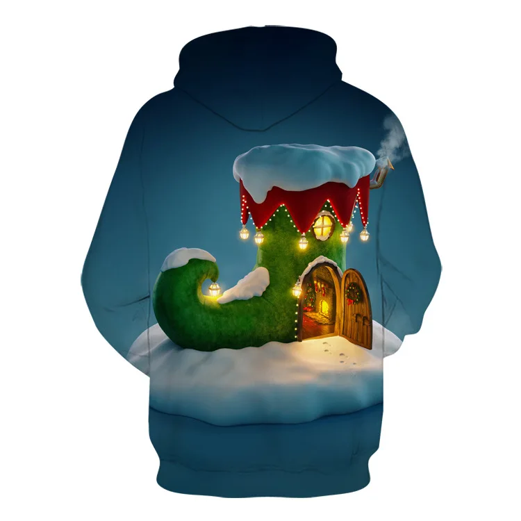 Унисекс рождественские носки дом 3D цифровая печать свободный свитер с капюшоном