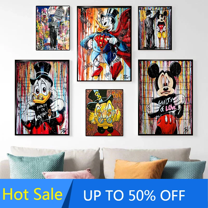 

Художественная Картина на холсте с изображением граффити Диснея Микки Маус и Дональд Дак настенный художественный плакат и декоративная к...