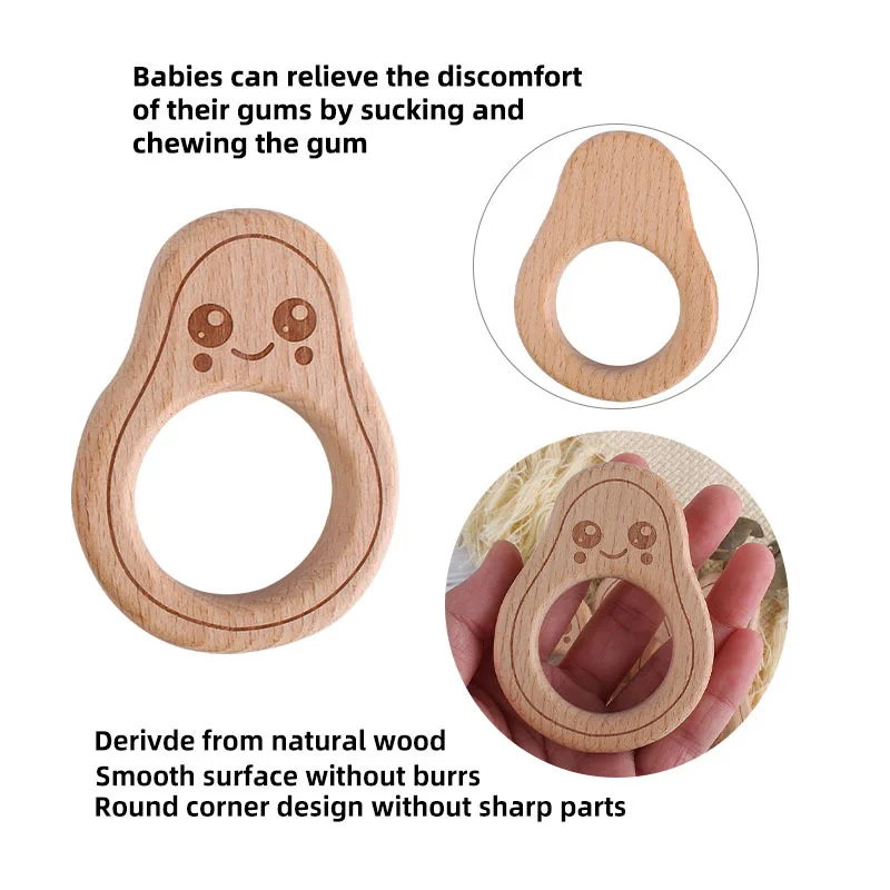 Coskiss-mordedor de madera para beb&eacute;, Clip de madera para chupete, juguetes de dentici&oacute;n para beb&eacute;, dibujos animados de aguacate, cadena de chupete, regalos para beb&eacute;-4