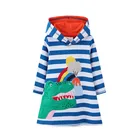 Платье с капюшоном и вышивкой в виде динозавра на осень и весну, хлопковая одежда для маленьких девочек, платье с длинным рукавом