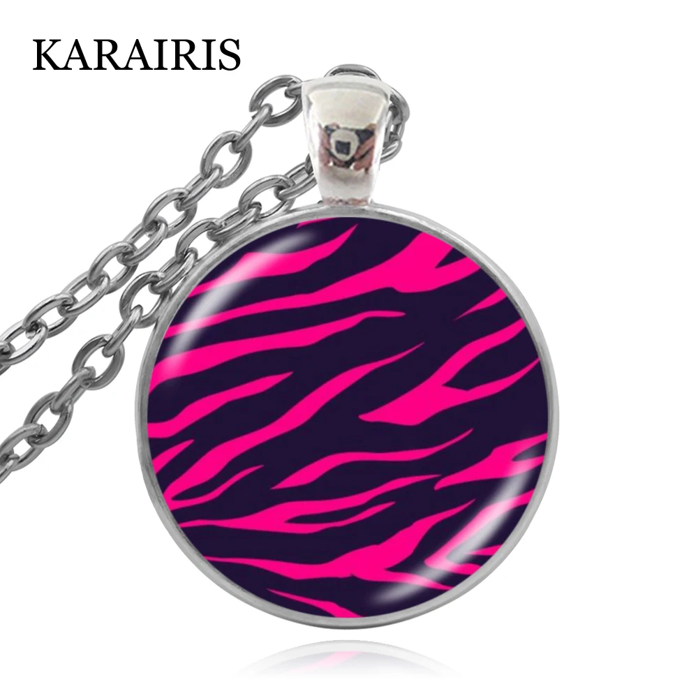 

KARAIRIS New Glass Dome Jewelry Zebra Stripe Print Necklace Animal Jewelry Zebra Jewelry Glass Pendant Long Chain Necklaces
