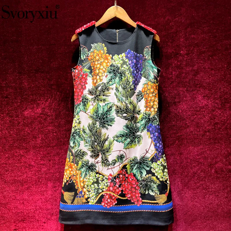 

Женское Короткое платье Svoryxiu, дизайнерское короткое платье с принтом винограда на лето 2021, мини-платья с кристаллами